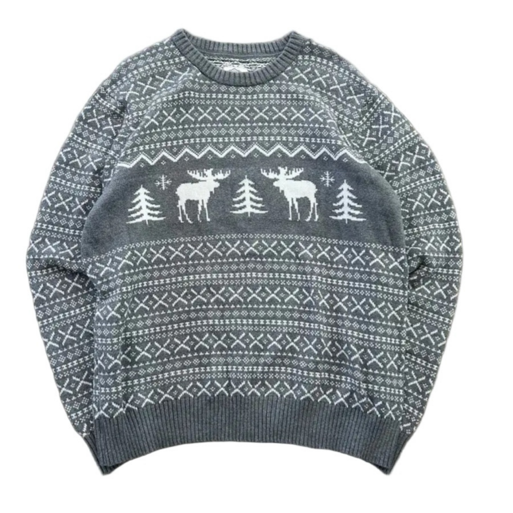 Men's Winter Sweater Deer Forest Landscape XL Xmas Holiday Festive Grey